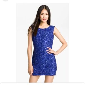 * ABS Allen Schwartz Blue Sequin Low Back Mini Dress 0